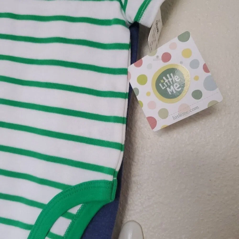 Little Me Frog Stripes Bodysuit Blue Pants + Hat 3PC Outfit Set Baby Boy 9Months